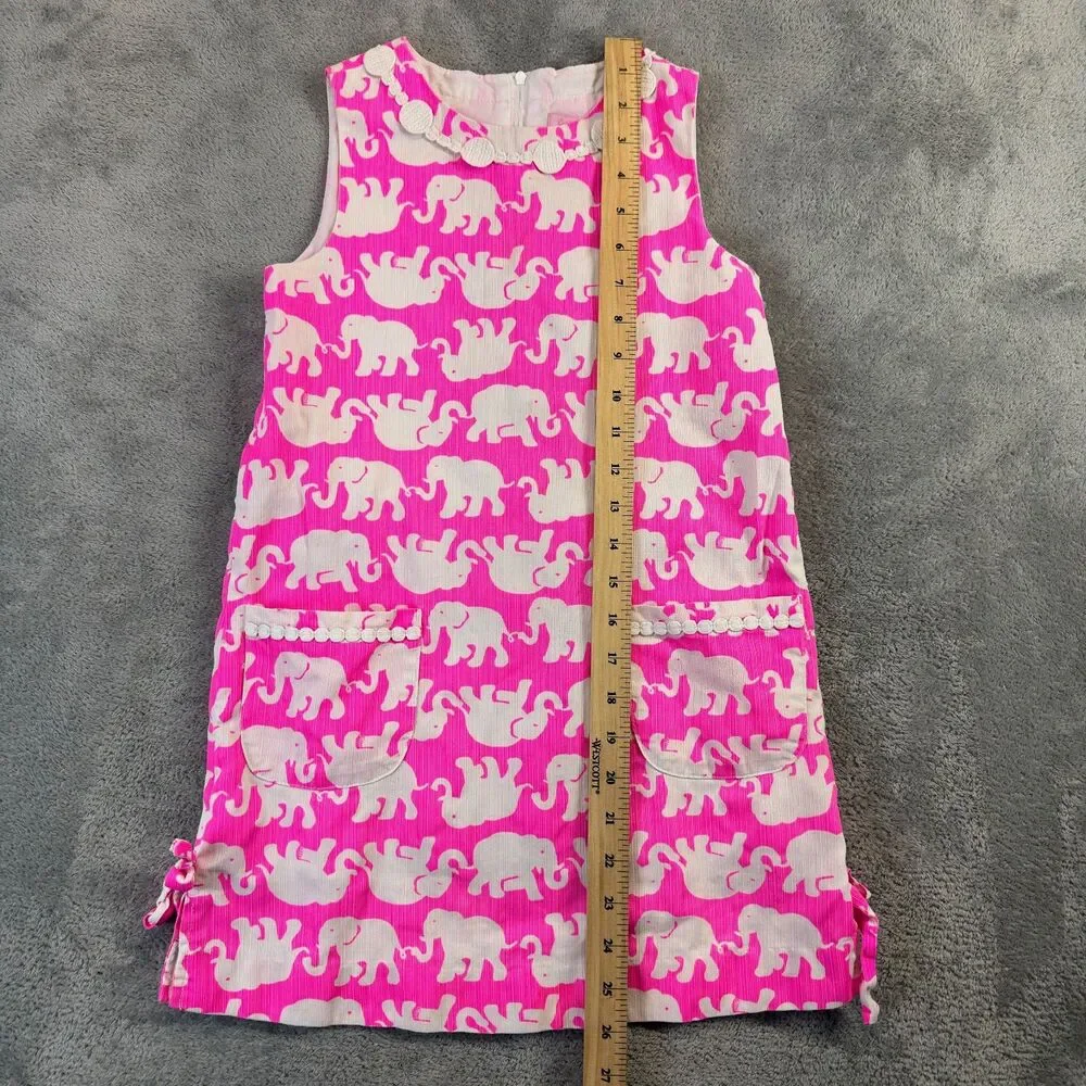 Lilly Pulitzer Dress Girls 8 Pink Tusk in Sun Elephant Lace Shift Hem Bow Preppy